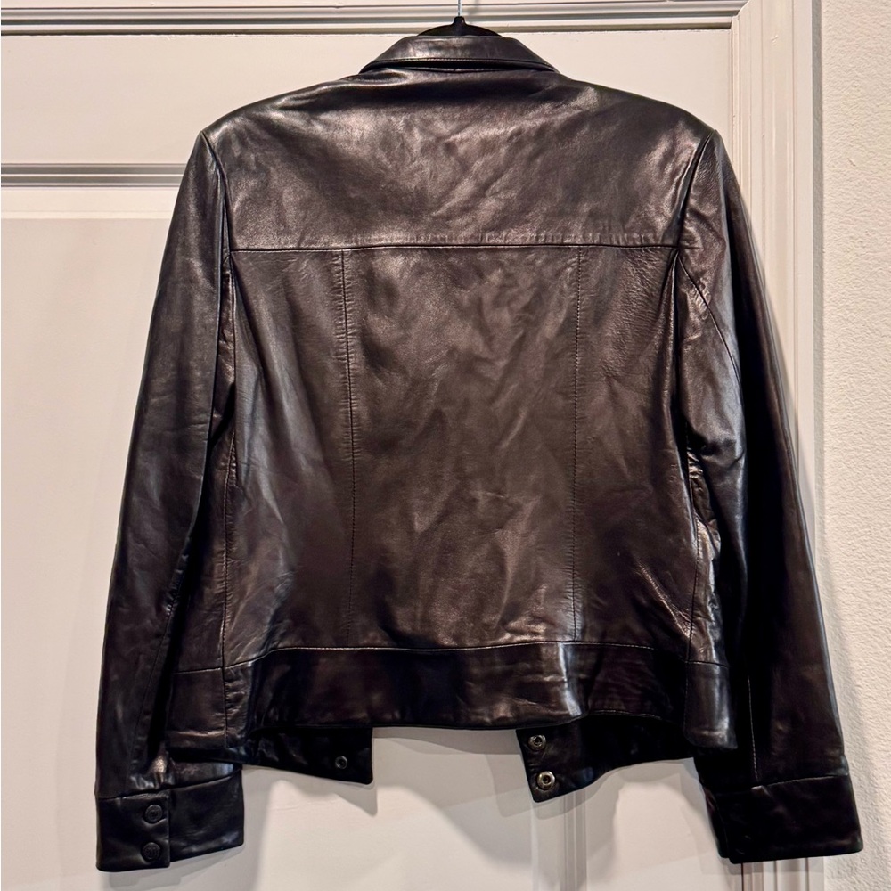 Andrew Marc New York soft black leather Racer Moto Jacket Snap Collar Size S - Picture 5 of 7